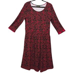 Reborn, Women's Red& Black Funky Floral, Fit & Flare Dress with Pockets, Sz XL
